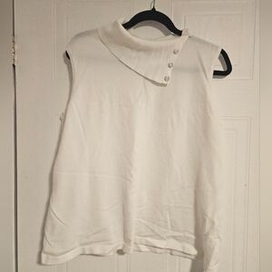 Womens XL white Sleeveless Turtleneck open mock neck Sweater top stretchy